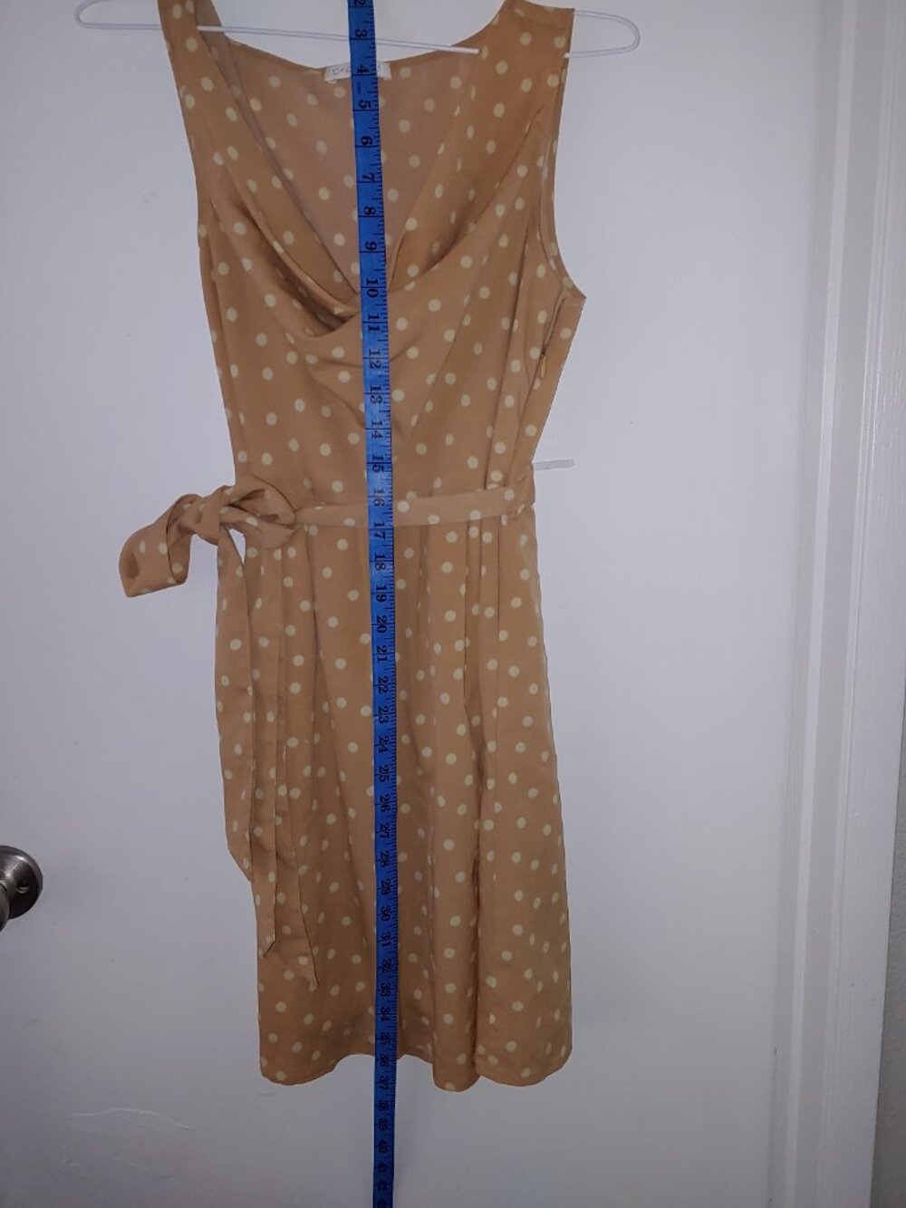 Blush Pink Polka Dot Sleeveless Fit & Flare Dress with Tie Waist - Picture 3 of 5